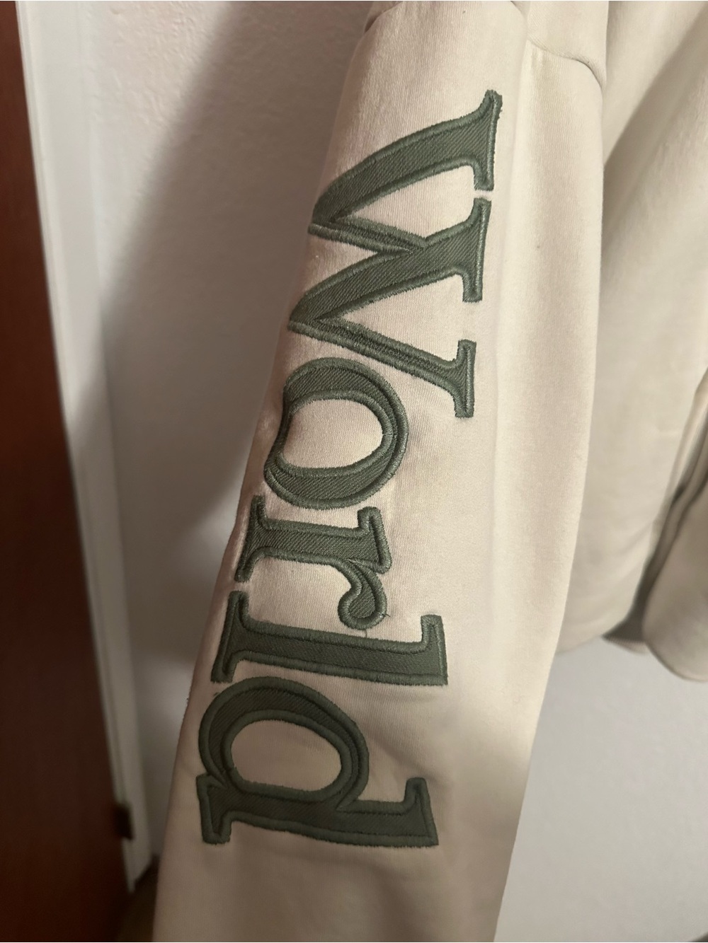 Disney Cream Full-Zip Hoodie with olive Green Logo - Picture 3 of 7